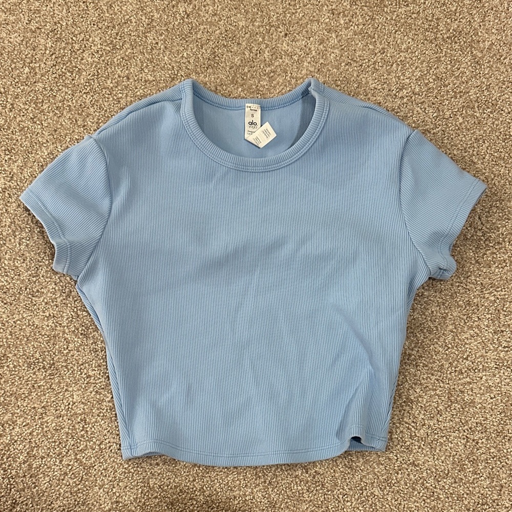 Alo Blue Ribbed Crop Top